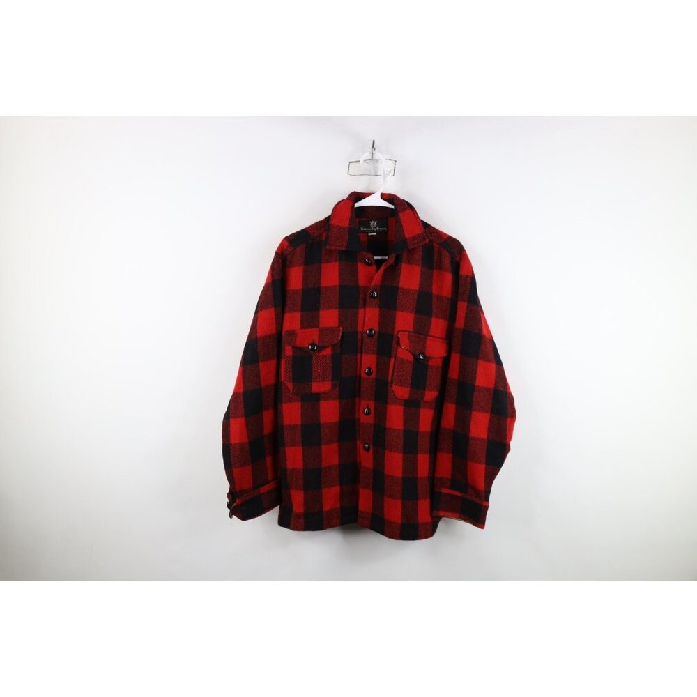 Vintage 50s Hudsons Bay Company Mens Medium Wool Button Shirt Jacket Plaid USA